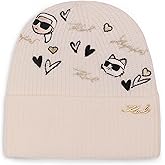 Karl Lagerfeld Womens Embroidered Karl Hearts Velboa Fleece Lined Beanie