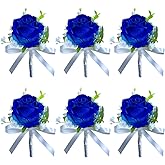 CherishedMoments Navy Blue Rose Boutonniere for Men Wedding Set of 6, Groom Boutonniere Aificial Flowers,Men Wedding Boutonnieres with Pins for Weddings, Parties, Proms