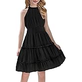 Arshiner Girls Halter Neck Sleeveless Dress Casual Flowy Smocked Cute Summer Dress for 5-12 Years