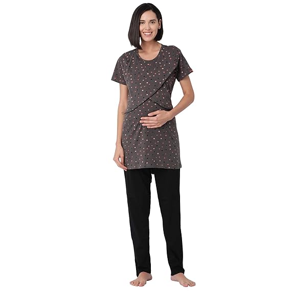 Minelli Womens Round Neck Feeding/Maternity/Nursing Night Suit