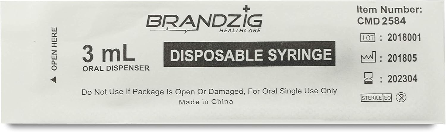 3ml Syringe - 100 Pack – Luer Slip Tip, No Needle, Individually Blister Packed - Medicine Administration for Infants, Toddlers and Small Pets: Health & Personal Care
