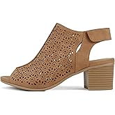 CITYCLASSIFIED “Elect” ~ Women’s Peep Toe Laser Cut Geometric Caged Slingback Ankle Strap Low Stacked Heel Ankle Bootie