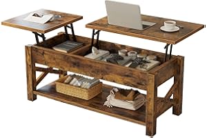 Rolanstar Coffee Table, 47.2" Lift Top Coffee Table with Hidden Compartment, 2 Way Lift Top Coffee Table with Open Shelf & X 