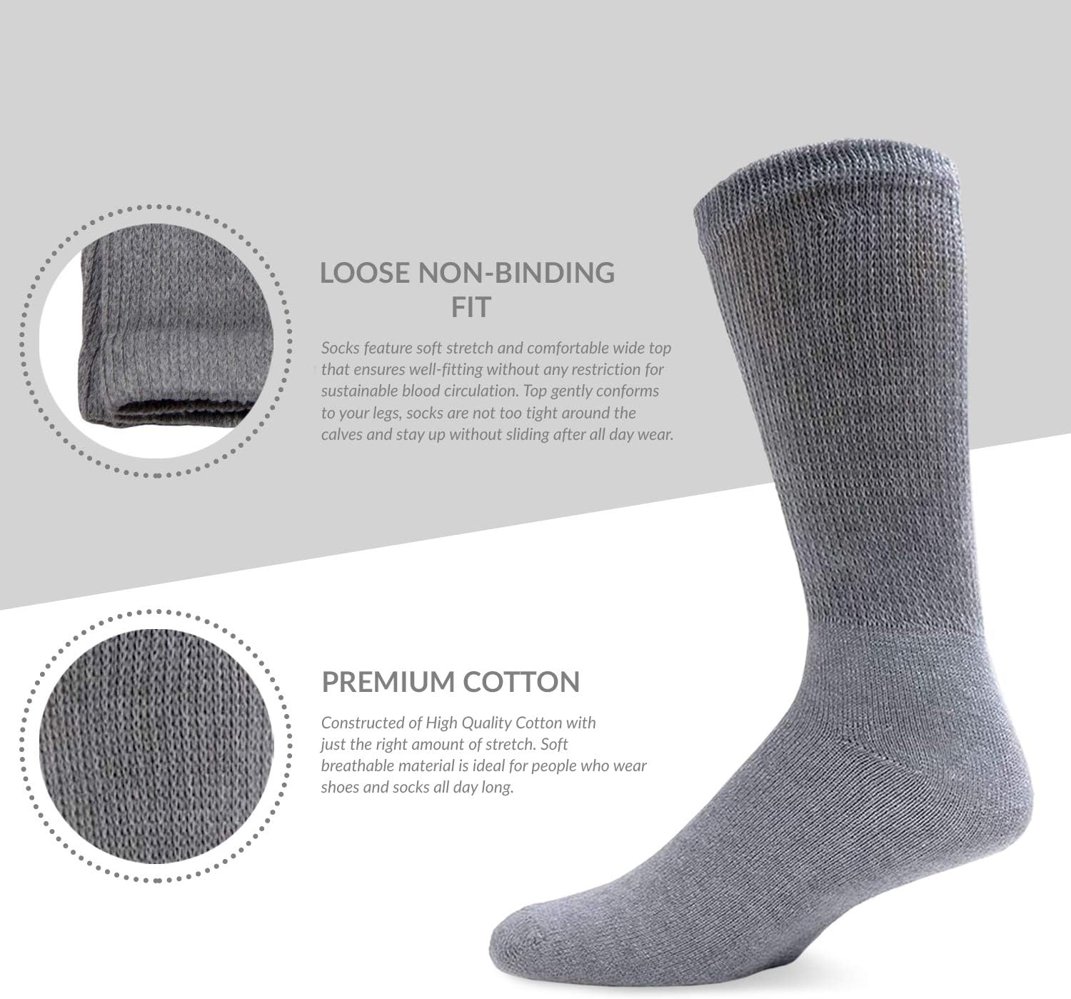 6 Pairs of Cotton Diabetic Neuropathy Crew Socks (10-13, White): Health & Personal Care