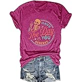 Funny Skull Shirts for Women Vintage Inspired Tee Roses Graphic Tees Spooky Skeleton Tops Casual Short Sleeve Women Tops