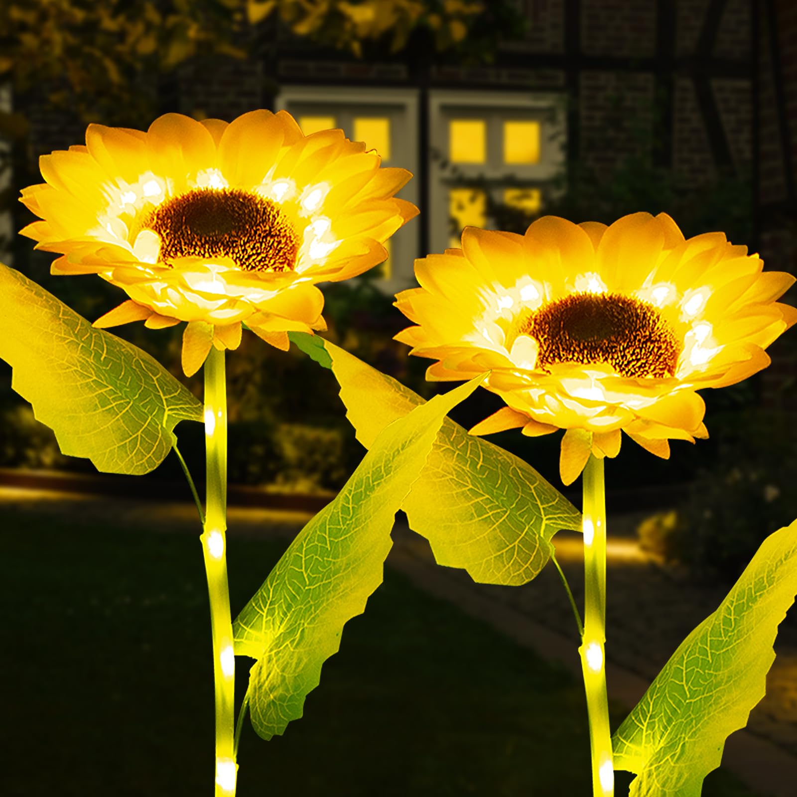 Fohil Solar Sunflower Lights, 2 Pack Outdoor Garden Decoration, Waterproof, Auto On/Off, Easy to Install, Sunflower With Warm White Led, 12 cm x 8 cm x 5 cm