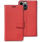 SafeSleeve Wallet Leather Case for iPhone 13 Pro, 13 EMF Blocker for Cell Phone with 3 Card Holder & Adjustable Stand – Magnetic Closure, and Magnetic Folio Protection for Daily Use (Red)