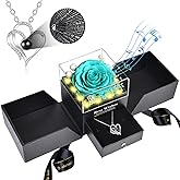 Pasuvsigt Valentines Day Rose Gifts for Her, Preserved Real Rose with I Love You Heart 100-Language Necklace, LED Lights & Music Box, Anniversary Birthday Valentines Gifts for Women Girlfriend Mom