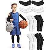 Leitee 8 Pairs Kids Compression Leg Sleeve and Compression Arm Sleeve Set Non Slip Leg Arm Wrap for Boy Girl Youth Basketball(Black, White)