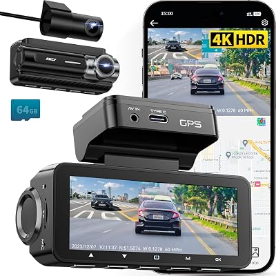IIWEY D2 Pro Dash Cam 4K Front Rear GPS 5GHz WiFi 64GB Card
