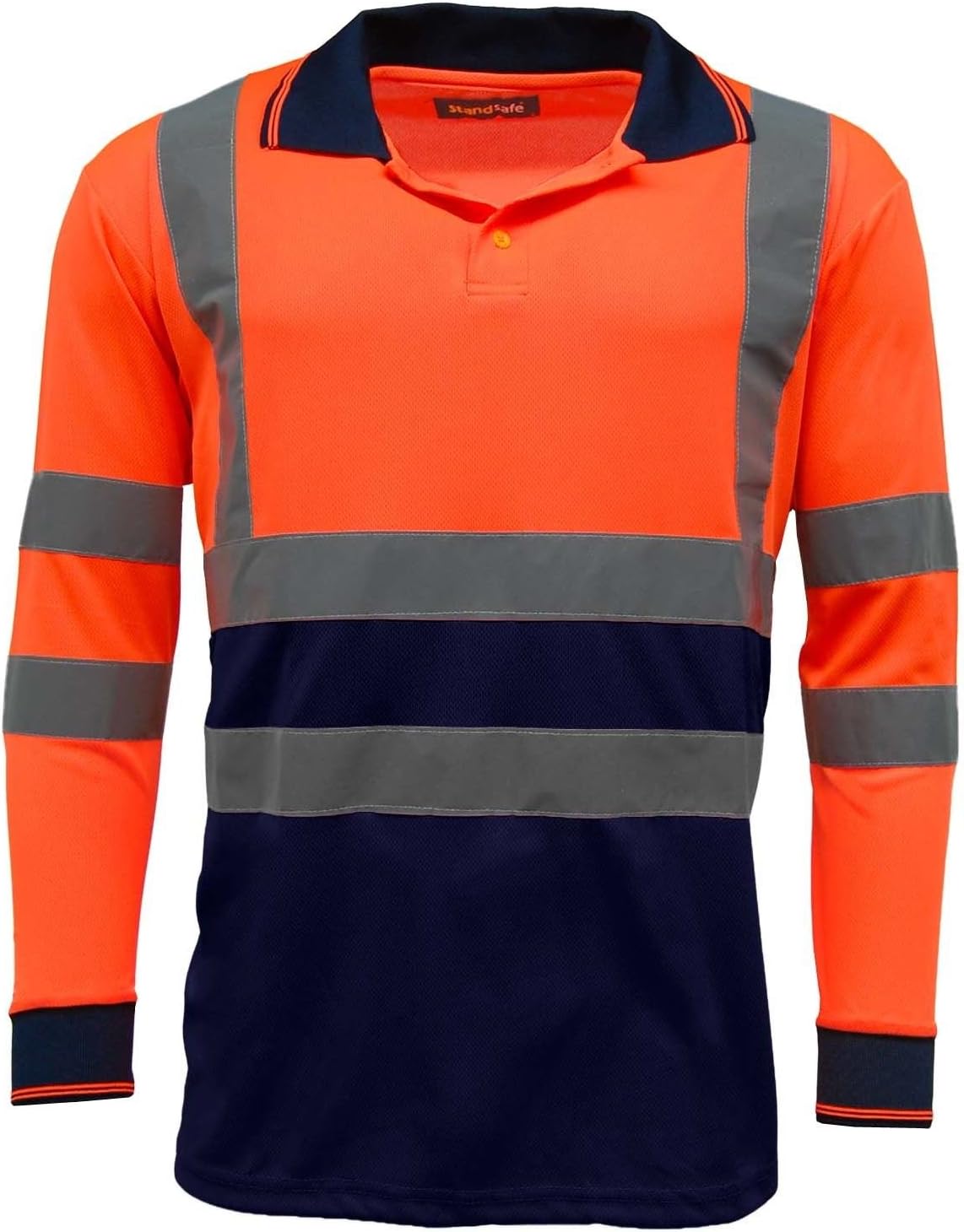 Standsafe Mens Hi Vis Hi Visibility Two Tone Safety Work Polo Shirt Long Sleeve
