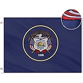 VICDRIA Utah State Flag 4x6 Ft, Deluxe Full Embroidered Heavy Duty 100% Polyester Durable UT Outside Flags, Indoor/Outdoor, Sewn Stripes and Brass Grommets