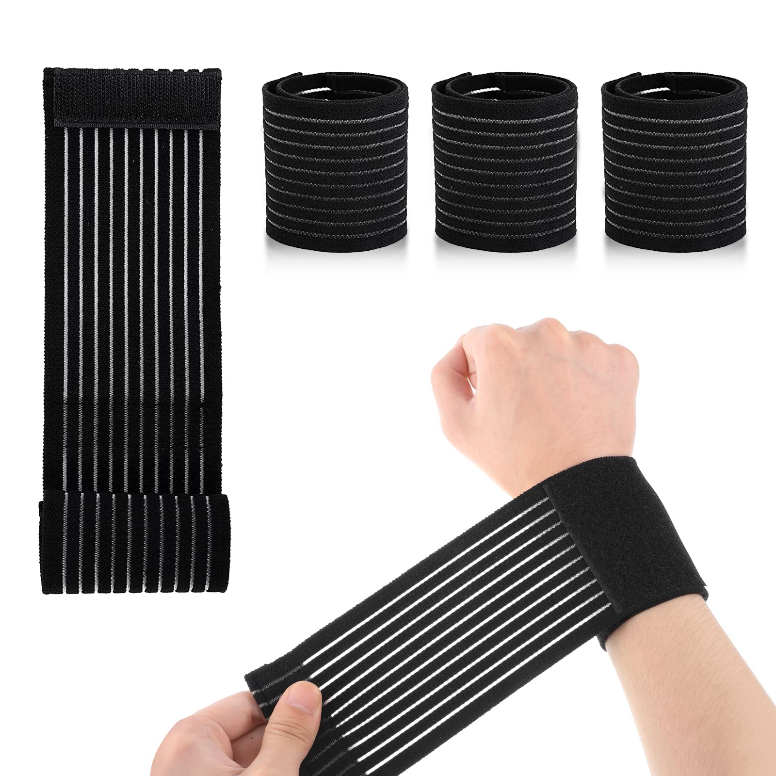 Vokmon 4Pcs Elastic Wrist Band Wrap Sports Wrist Bandage Wrist Guard Straps Protective Wraps Breathable Adjustable Compression Brace Hand Supports Splint for a Variety of Indoor and Outdoor Sports