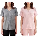 Latuza Women's Bamboo Viscose Pajama Top Short Sleeve Button Down Sleep Shirt