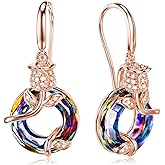 Volcano Rose/Star Crystal Sterling Silver Circle Dangle Leverback Earrings - Austrian Crystal Jewelry - Birthday Gifts for Women