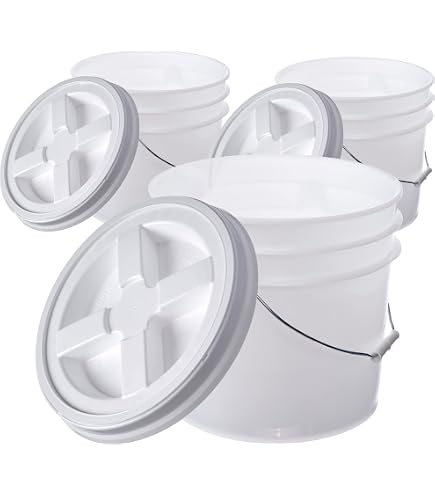 Hudson Exchange 5 Gallon Bucket With Bottom Grip - HDPE White Bucket, Wire Bail Handle, FDA Approved