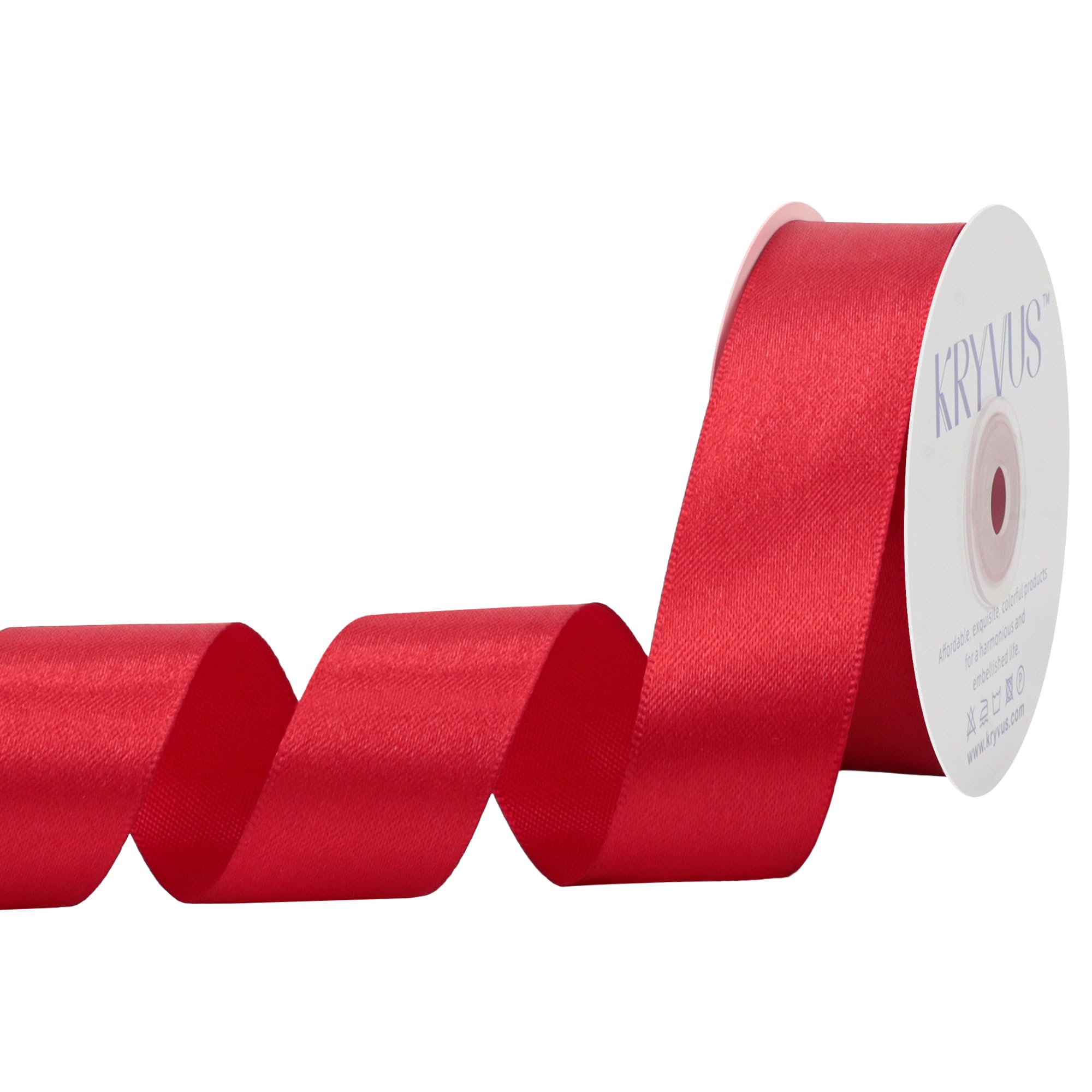 Kryvus Red Satin Ribbon, 25mm x 22M Single Face Red Ribbon, Solid Color Satin Ribbon Perfect for Gift Wrapping, Crafts, Bow Making, Sewing and Wedding Decorations