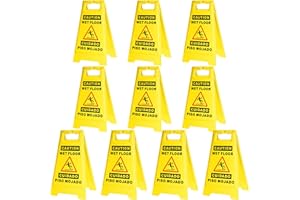 SNSMBNSR 10 Pack Caution Wet Floor Sign, 17.52 Inch Length, Fold Out Wet Floor Signs, Double Sided Bilingual Safety Warning Sign, Yellow