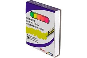 Pentel Arts Fluorescent Oil Pastels, AP Certified Non-Toxic, Artist Quality, Safe for at Home or in the Classroom, 6 Colour S