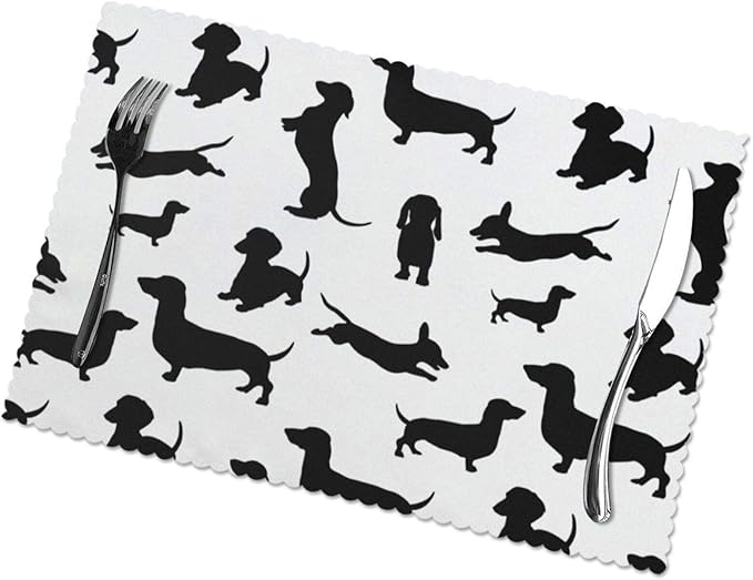 KAZOGU Dinner Table Mats Set of 6 Black Dogs Dachshund Shadow Pattern