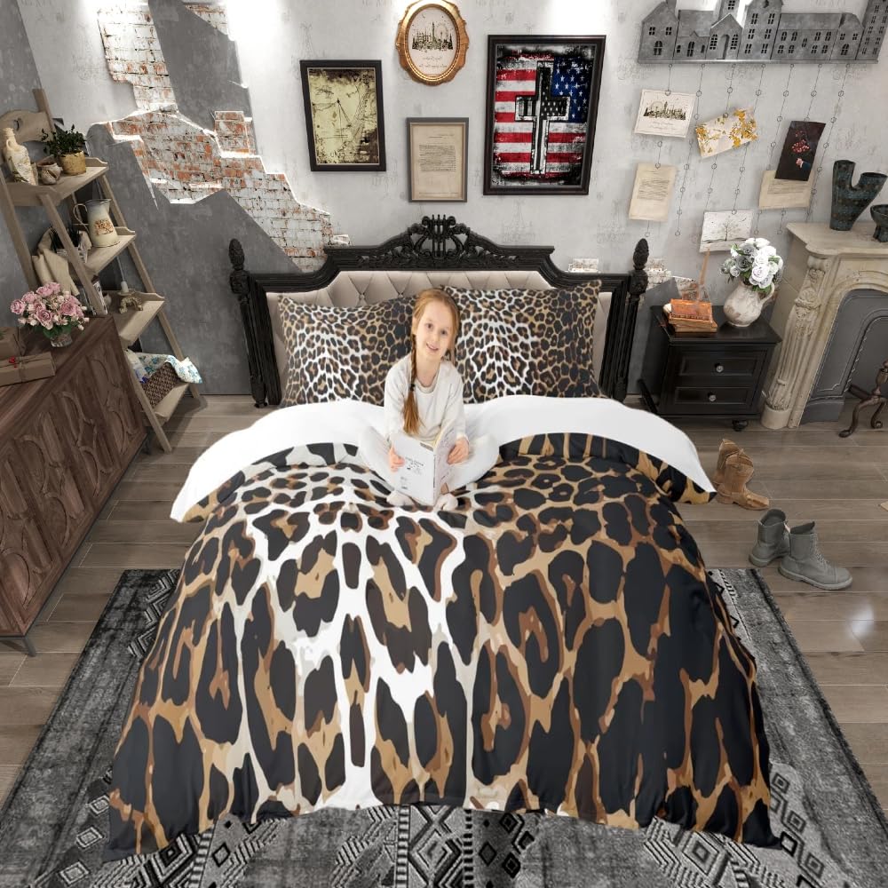 Loussiesd Leopard Print Bedding Set Luxury Cheetah Print Comforter Cover for Girls Adults Wild Animal Theme Duvet Cover Brown Wildlife Style Bedspread Cover Room Decor Quilt Cover King Size Chic — image 1