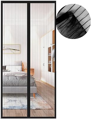 Magnétique Moustiquaire pour Porte, 80x205 cm Rideau de Porte Antimoustique, Noir Moustiquaire Mailles ultra fines pour Couloirs, Portes, Patio, Fermeture Automatique