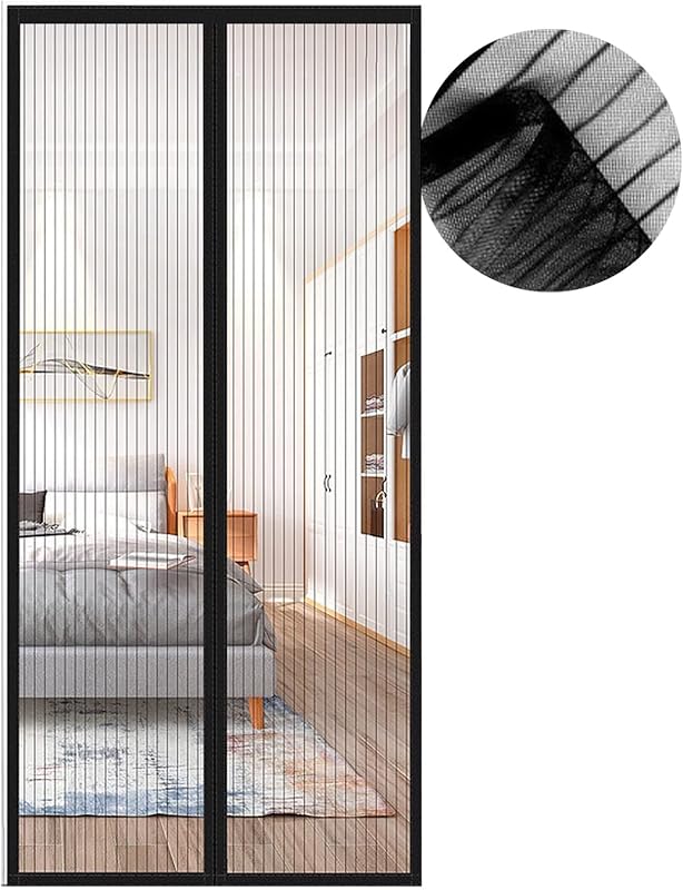 Magnétique Moustiquaire pour Porte, 80x205 cm Rideau de Porte Antimoustique, Noir Moustiquaire Mailles ultra fines pour Couloirs, Portes, Patio, Fermeture Automatique