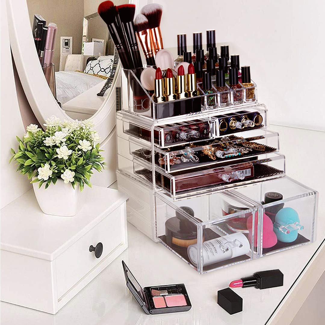 hblife Makeup Organizer 3 Pieces Acrylic Cosmetic Storage Drawers and Jewelry Display Box, Clear: Beauty
