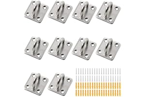 Hxchen 10Pcs M6 Heavy Duty Pad Eye Plate Staple Ring Hook Loop U-Shaped Sail Shade Hardware, 304 Stainless Steel Wall Ceiling Hammock Hooks Hange (Rectangle)
