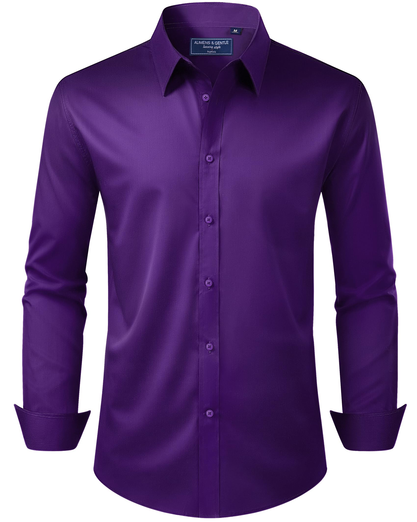 Photo 1 of Alimens & Gentle Men's Dress Shirt Purple Stretch Stain Shield Long Sleeve Solid Business Wedding Button Down Shirts,Purple,XX-Large