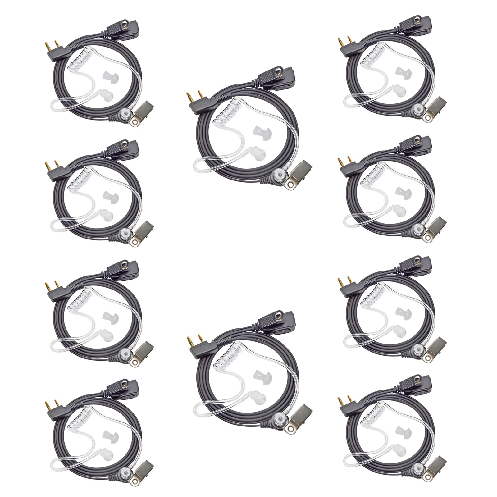 HYSHIKRA Walkie Talkie Earpiece 2 Pin Headset Compatible with Kenwood Baofeng UV5R 888S UV-82HP BF-F8HP Retevis Two Way Radios (10 pcs)