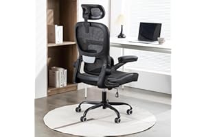 ESTRUCO Home Office Chair High Back Computer Desk Chair Ergonomic Task Chair Executive Chair with Lumbar Support Recliner Chair with Adjustable Headrest,Flip-up Armrests (Black Metal Base)