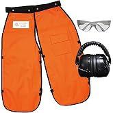 Chainsaw Chaps for Men with Ear Muffs &amp; Safety Glasses | Adjustable Waist, 4-Ply Heavy Duty Chain Saw Chaps for Men