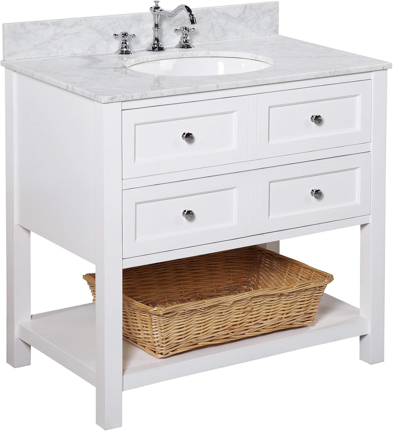 New Yorker 36 Inch Bathroom Vanity Carrara White Italian Carrara Marble Countertop