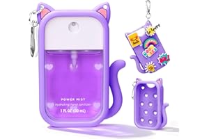 KIVZEX Cat Silicone Case for Touchland Hand Sanitizer Spray with Keychain, Compatible with Power Mist & Glow Mist 1 FL Oz/30ML for Touchland Case, with Charms Accessory Cute Travel Cover Sleeve Purple