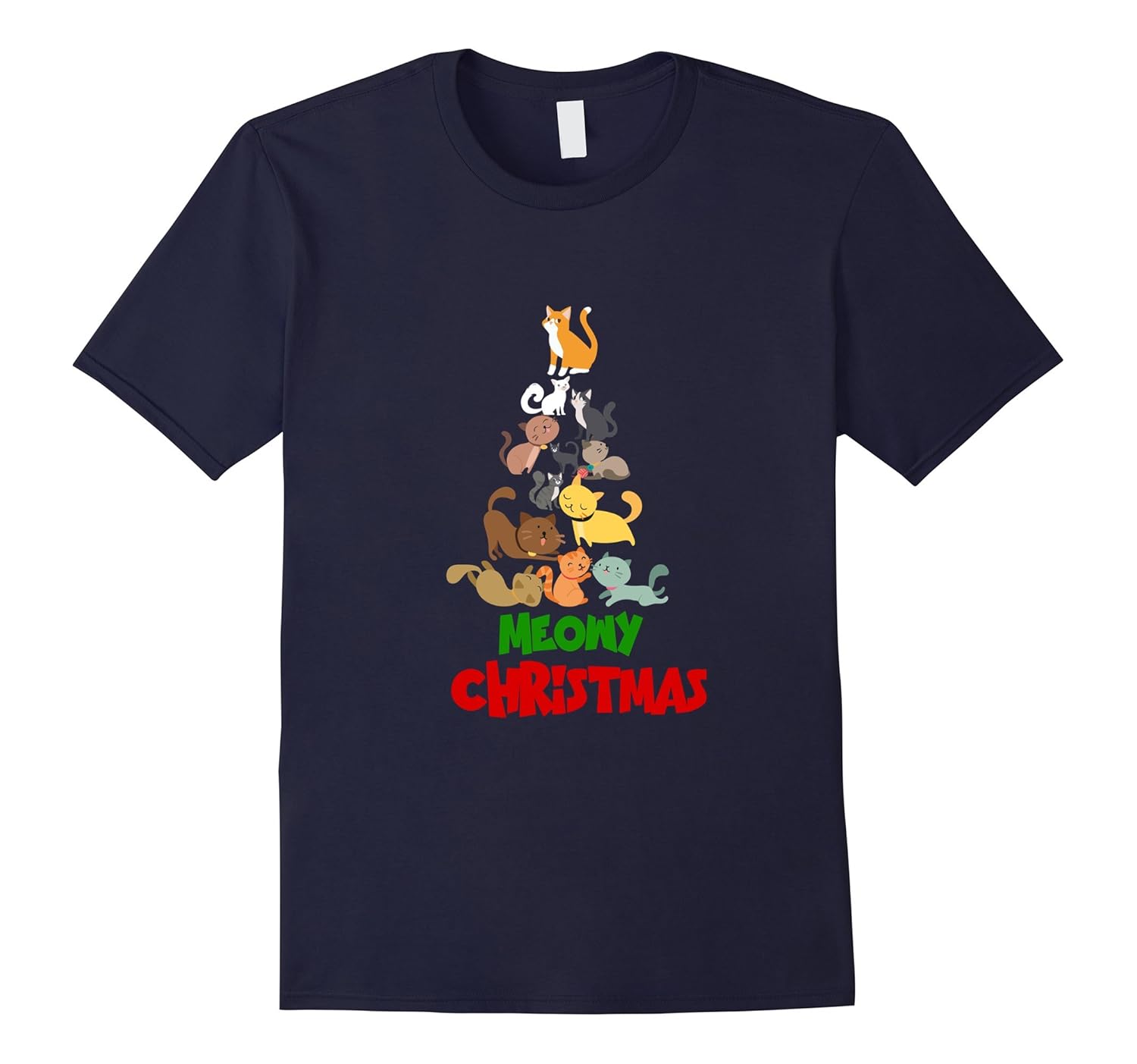 Merry Meowy Christmas Funny Cats Tree Holiday T Shirt-ANZ