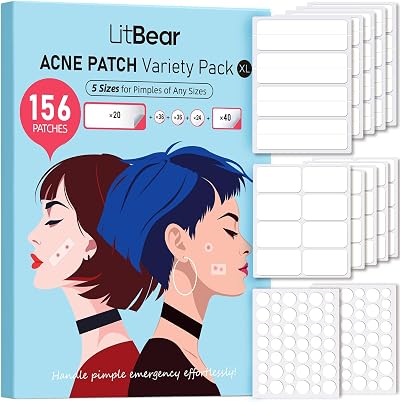 LitBear Large Pimple Patches Hydrocolloid 156 Patches 5 Sizes