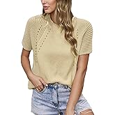 Women's Short Sleeve Top Crew Neck Pullover Trendy Casual Knit Sweater Lightweight Crochet Tops