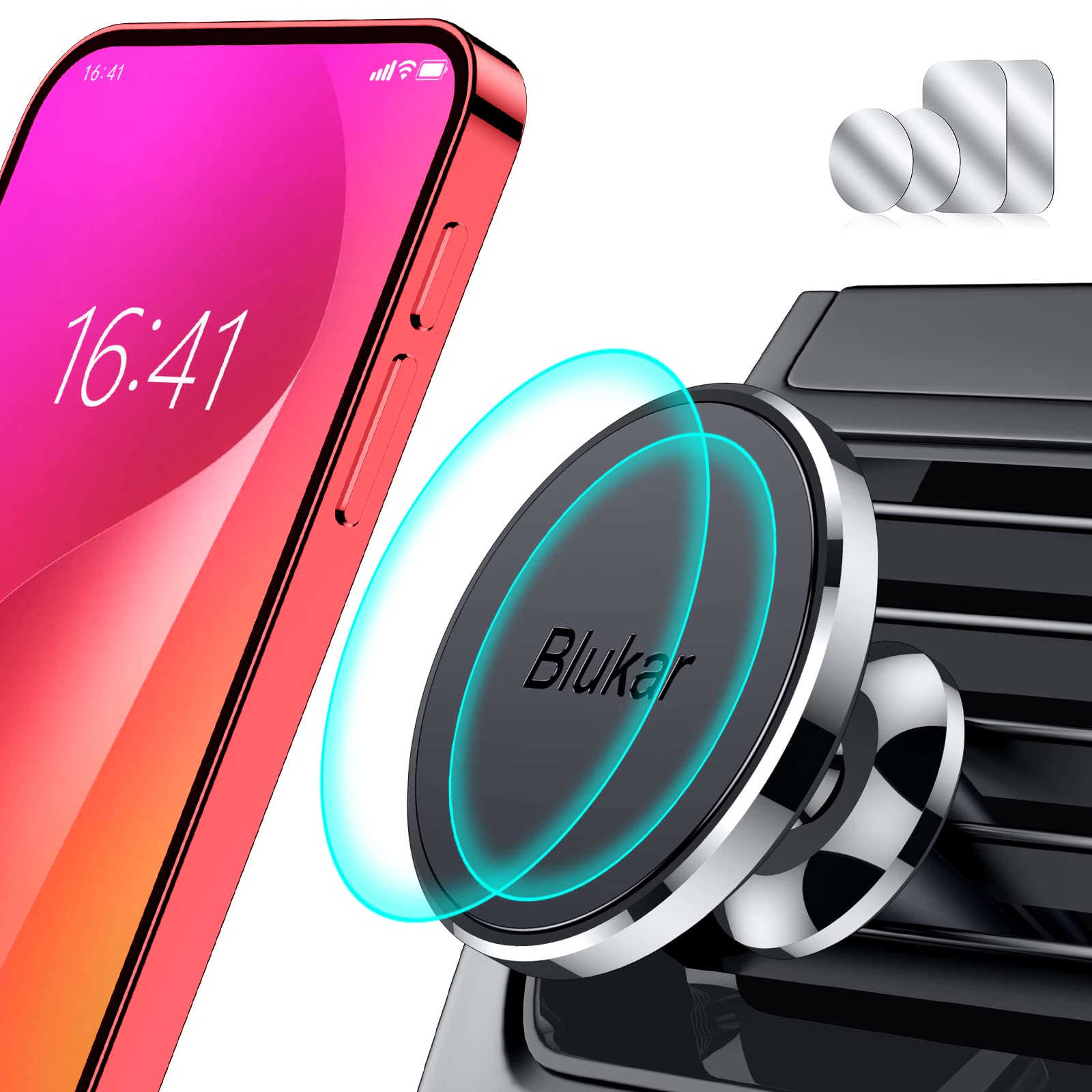 Blukar Car Phone Holder Magnetic Air Vent Car Phone Mount Cradle-360°Rotable and Case Friendly for iPhone 17 16 15 14 13 12 Pro AIR XS XR X Galaxy etc.