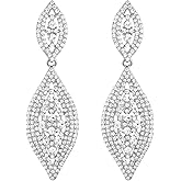 HAISWET Women Large Statement Chandelier Earrings Rhinestone Clear Crystal Party 2 Leaf Dangle Earrings