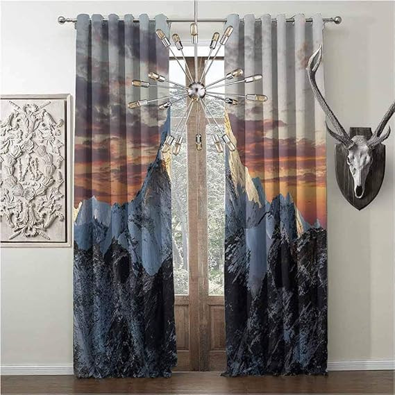 hengshu Grommet Curtains for Bedroom Mountain, Curtain with Pattern Evening South
