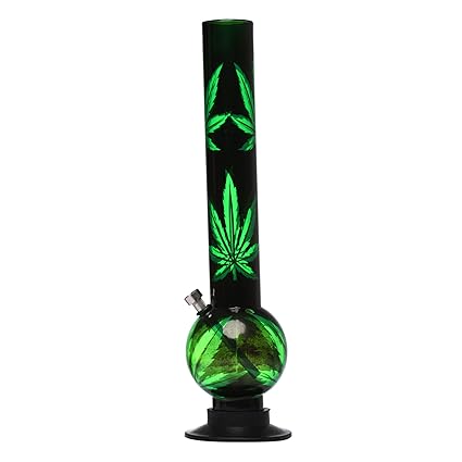 Metier Single Bulb Acrylic Water Pipe Bong with Leaf Print (5 cm x 5 cm x 40 cm, Green)