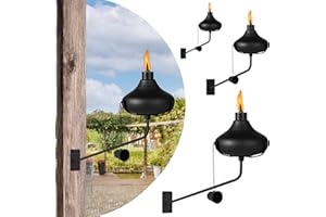 FAN-Torches Wall Mounted Citronella Torches Set of 4, 24.5 oz Garden Torches for Outside, Refillable Flame Light Torch, Outdoor Metal Torch for Yard, Patio, Deck, Garden, Party, Landscape