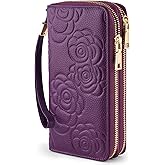 XINNSTAR Women's Wallet RFID Blocking Leather Double Zip Large Capacity Card Holder Ladies Phone Clutch Long Purse Wristlet