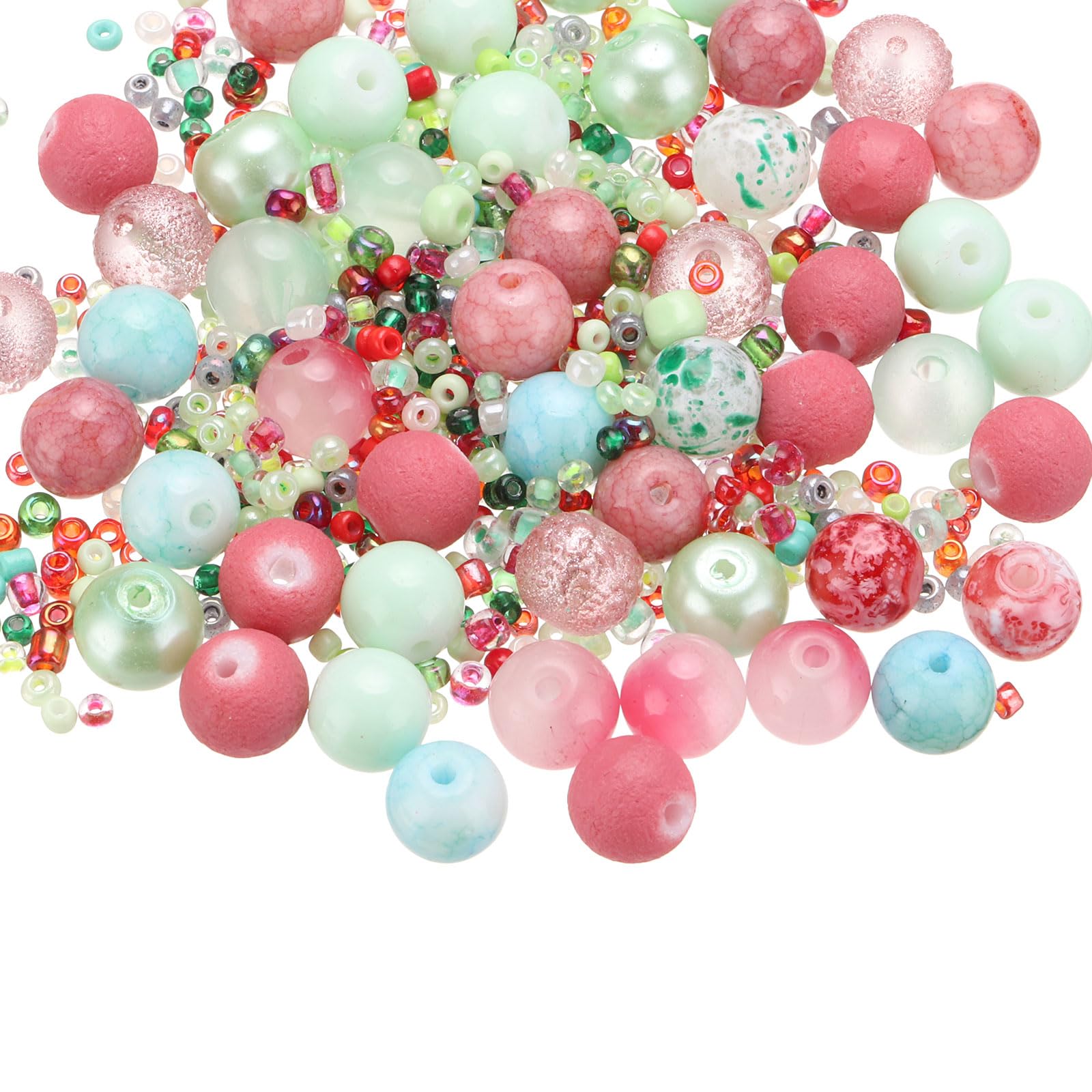 PATIKIL 2-8mm Assorted Glass Resin Beads, Cracked Gravel Round Beads Small European Spacer Seed Bead Mixed Bulk with Hole for Jewelry Making DIY Bracelet Crafts Necklace Charm, Green Red