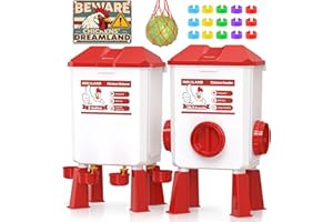 Chicken Feeder and Waterer Set - 3 Gallon/26.5 Pounds, Automatic Chicken Waterer with 4 Cups & 3 Feeder Ports, No Waste Poult
