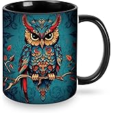 wiuurs Owl Coffee Mug 11OZ Funny Ceramic Tea Cup Kitchen Decor Novelty Presents for Home Office Travel
