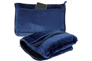 Tzdxfgl Travel Blanket, 2 in 1 Soft Flannel Airplane Blanket Warm Travel Blanket Pillow with Luggage Strap and Buckle, Portab