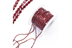 PEARLY JUN 10 Yards Red Rhinestone Chain Siam Rhinestone Trim Crystal Artificial Stone Trim Cup Chain SS6 2mm Color Plated Cup Stitch Costume Decoration