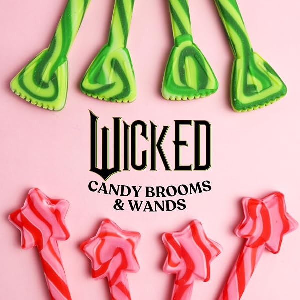 WICKED CANDY CANE BROOMS AND WANDS, SWEET AND SOUR FLAVORED STIRRING STICKS, CHRISTMAS STOCKING STUFFER TREATS, 8 COUNT, 3.38 OUNCES (PACK OF 2)